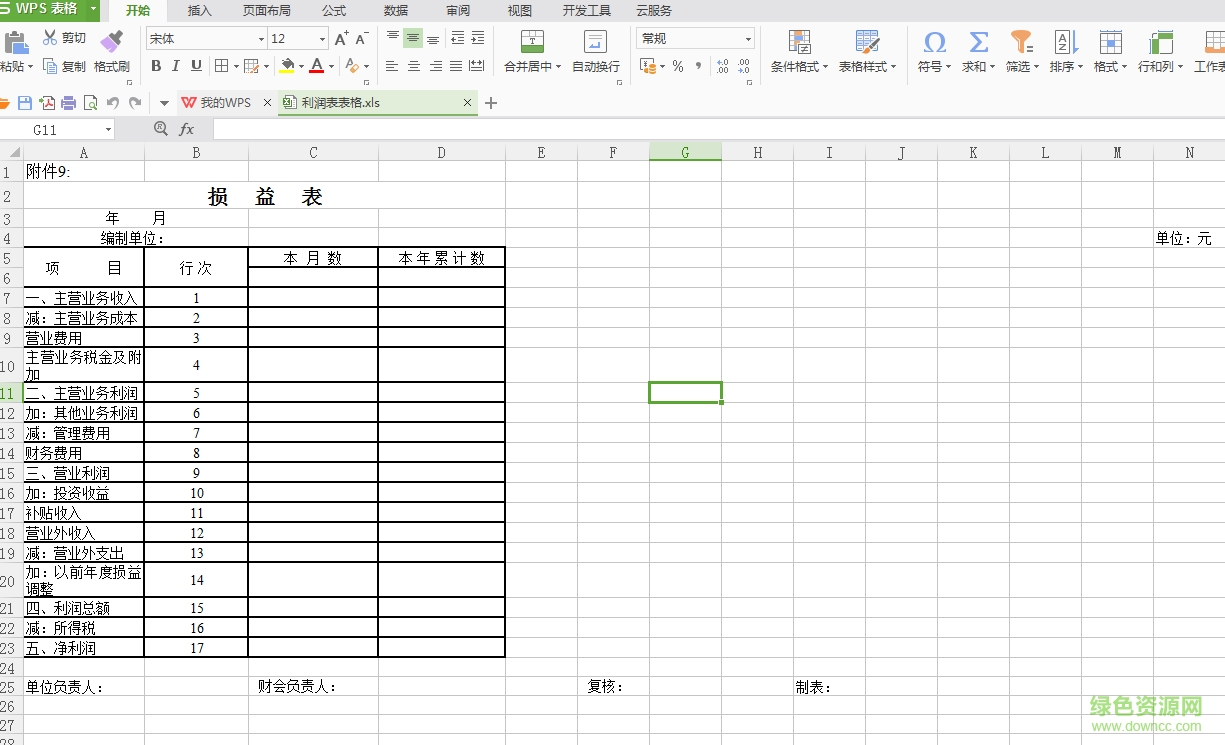 利润表模板excel表格下载 利润表模板excel表格下载